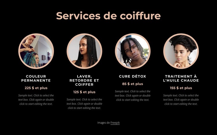 Services de coiffure Maquette de site Web