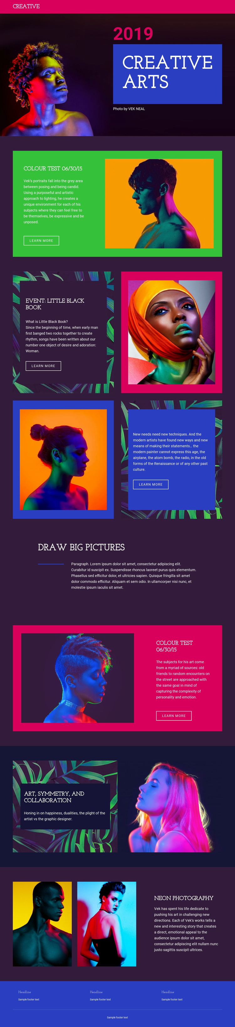 Creative Arts Web Page Design