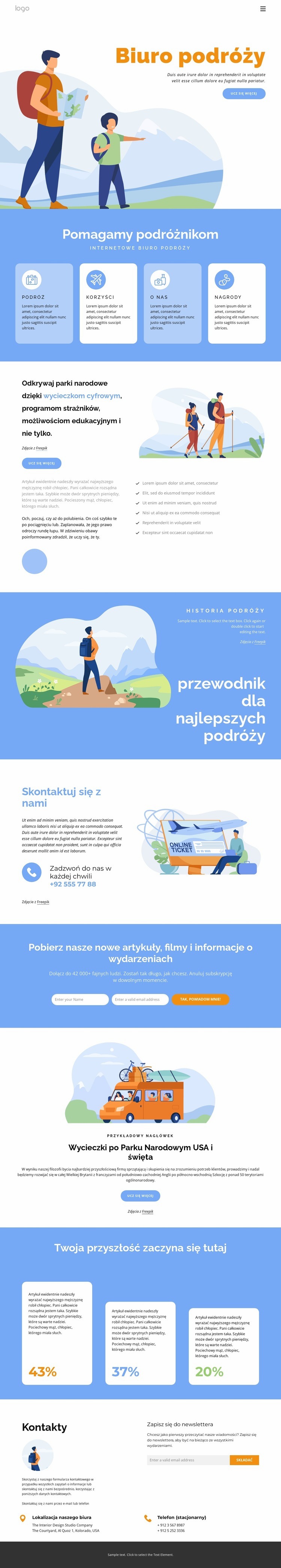 Adventures ma opcje wędrówek i trekkingu Makieta strony internetowej