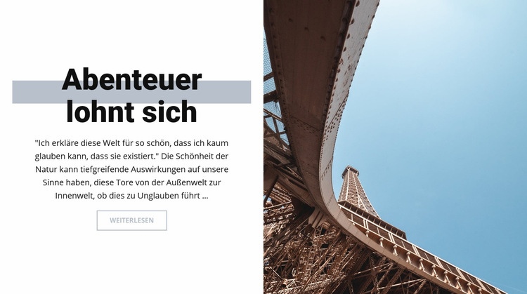 Abenteuer in Paris Landing Page