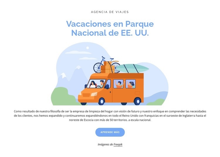 Planificación de viajes por carretera a parques nacionales Maqueta de sitio web