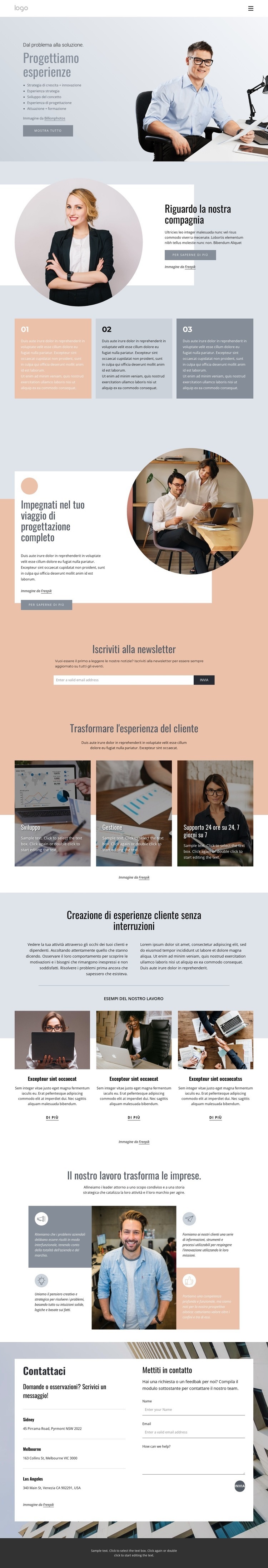 Esperienze di design, servizi e prodotti unici Mockup del sito web