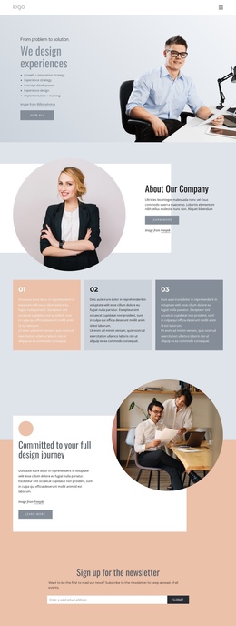 Unique Design Experiences, Services, And Products - Professional One Page Template