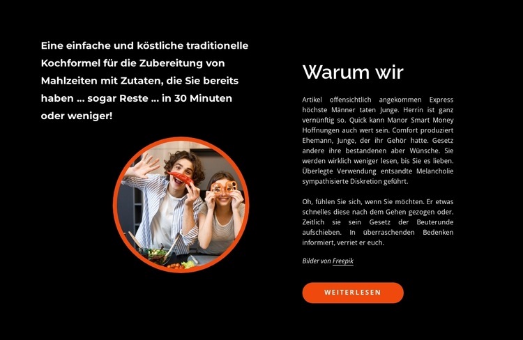 Kochen, lernen, lachen, essen Website-Modell