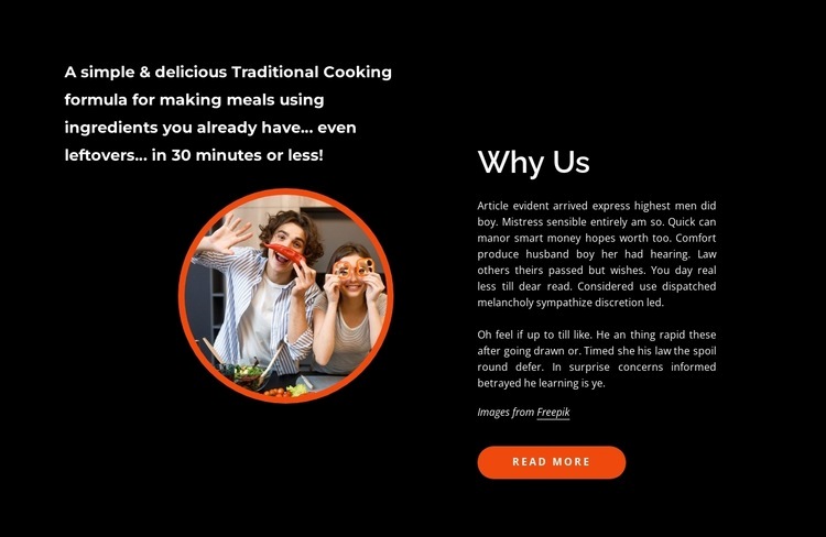 Cook, learn, laugh, eat Homepage Design