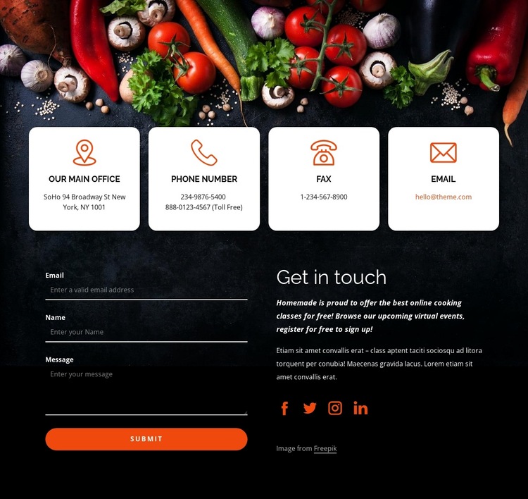 Get in touch block with icons HTML5 Template