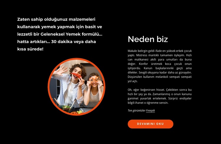 Yemek yap, öğren, gül, ye Web Sitesi Şablonu