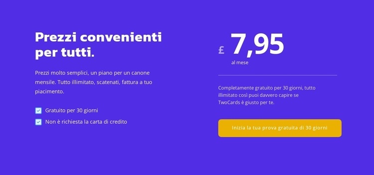 Prezzi per tutti Modelli di Website Builder