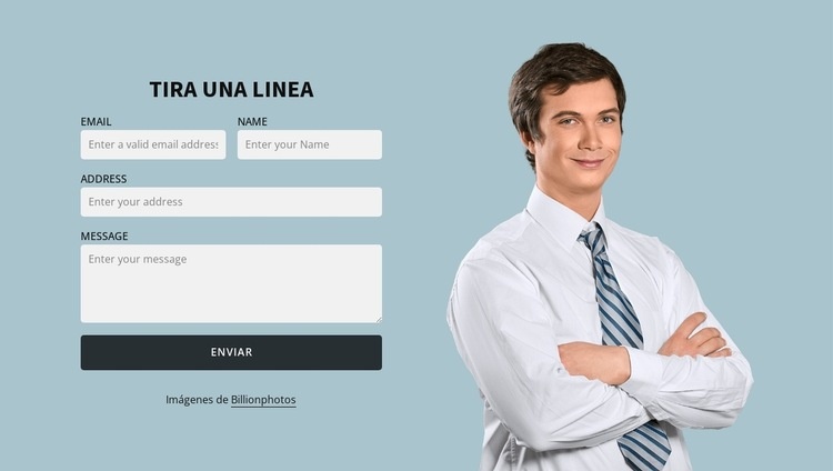 Retrato de hombre y formulario de contacto. Creador de sitios web HTML