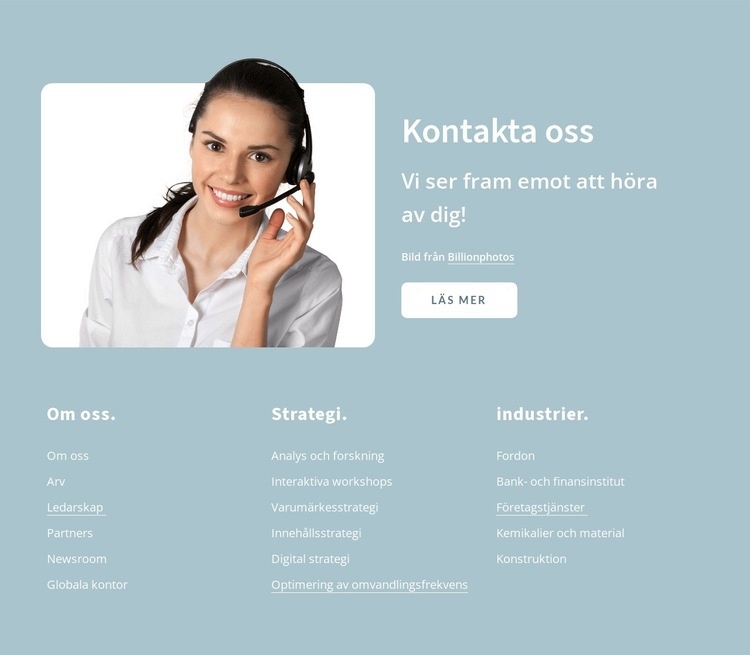 Kontakta oss blockera med knapp HTML-mall