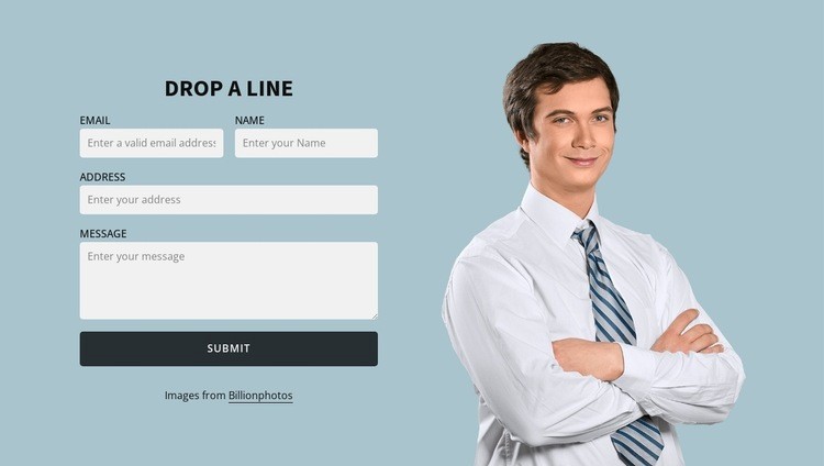 Man portrait and contact form Web Page Design