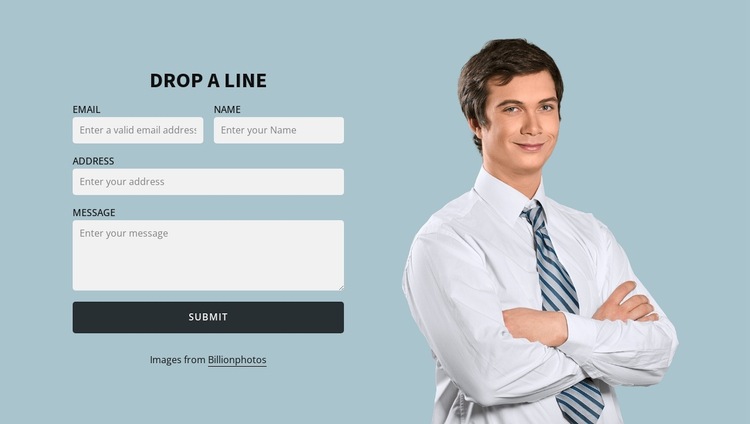 Man portrait and contact form Website Builder Templates