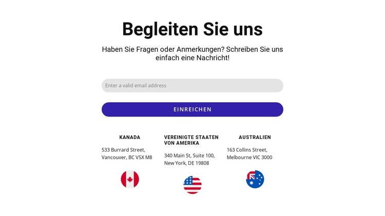 Schließen Sie sich uns Block mit Kontaktformular und Flaggen an HTML-Vorlage