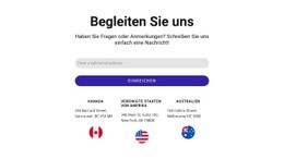 Responsives HTML5 Für Schließen Sie Sich Uns Block Mit Kontaktformular Und Flaggen An