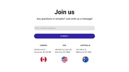 Join Us Block With Contact Form And Flags - Html Code Example