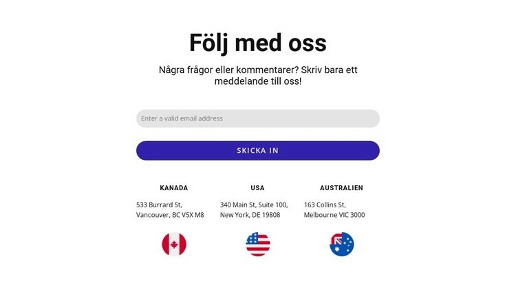 Häng med oss block med kontaktformulär och flaggor CSS -mall