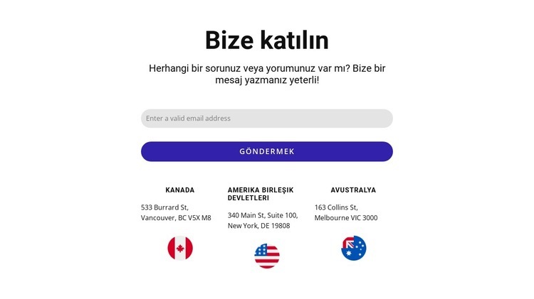 İletişim formu ve bayraklarla bize katılın Şablon