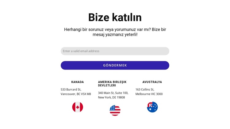 İletişim formu ve bayraklarla bize katılın WordPress Teması