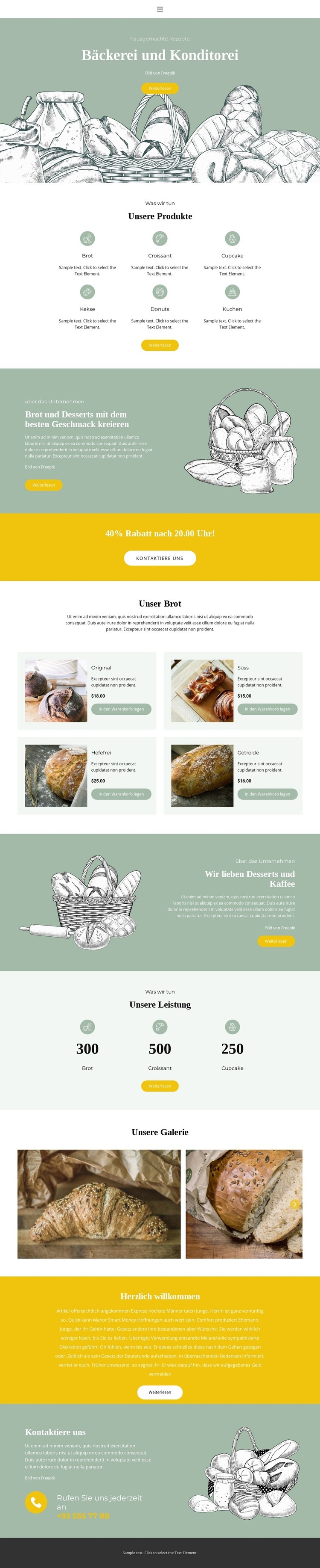 Backen und Süßwaren Landing Page