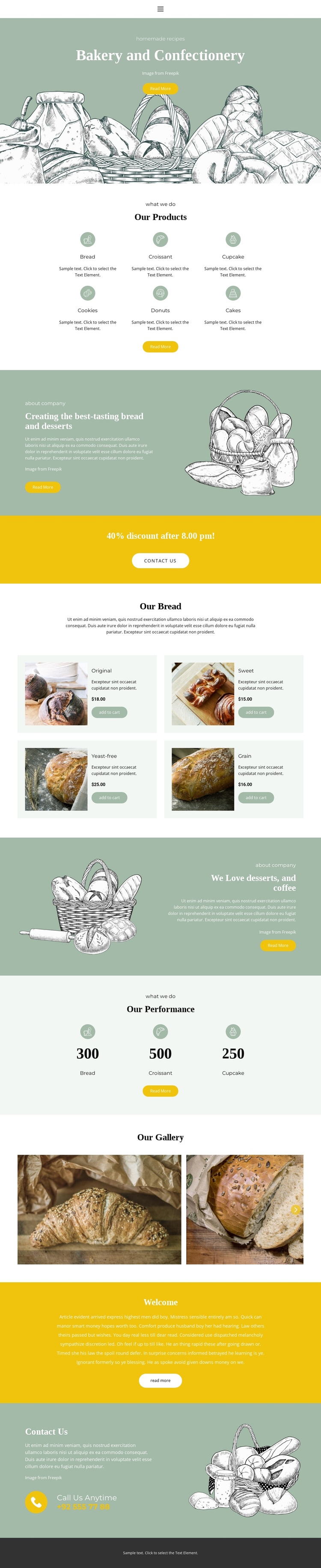 Baking and confectionery One Page Template