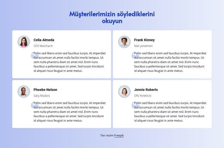 Müşterilerin söylediklerini okuyun Html Web Sitesi Oluşturucu