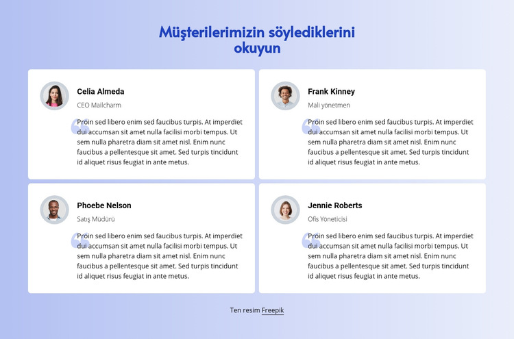 Müşterilerin söylediklerini okuyun Web Sitesi Şablonu