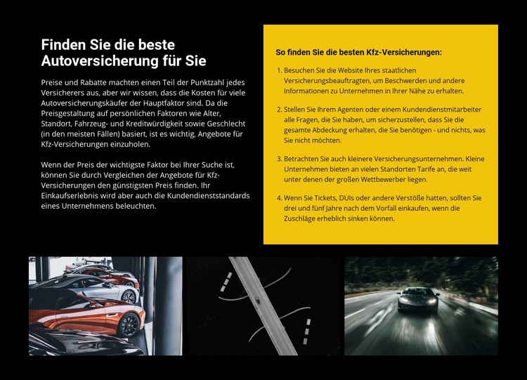 Autoversicherung Website-Modell