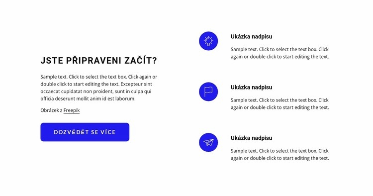 Text s ikonami a tlačítkem Šablona HTML