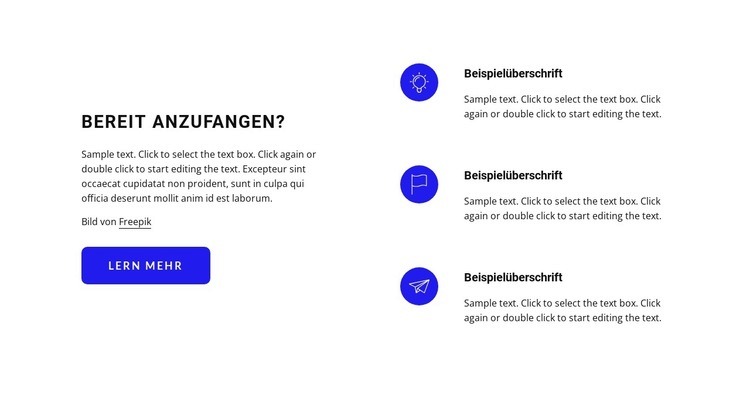 Text mit Symbolen und Schaltflächen Website design