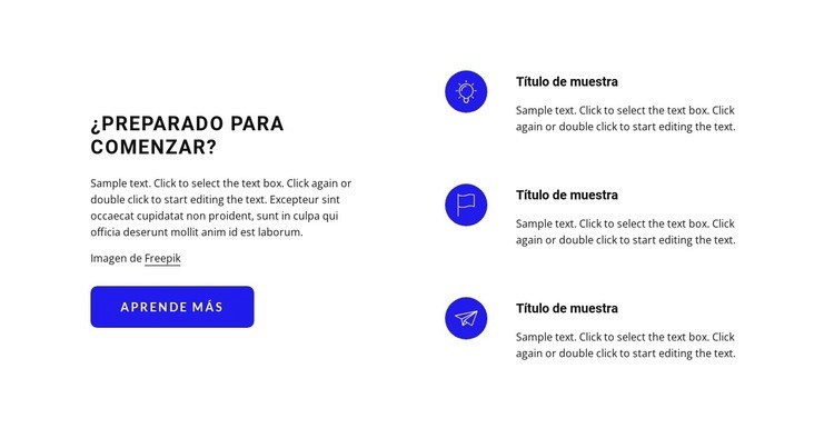 Texto con iconos y botón Creador de sitios web HTML