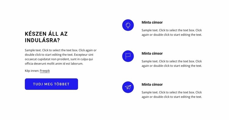 Szöveg ikonokkal és gombbal Weboldal tervezés