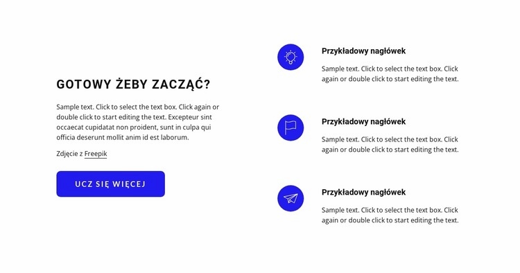 Tekst z ikonami i przyciskiem Projekt strony internetowej