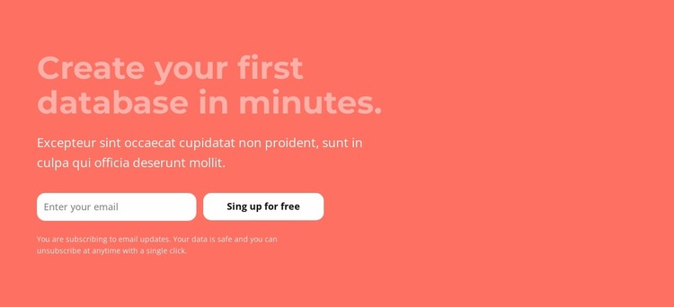 Create your first database in minutes Website Mockup
