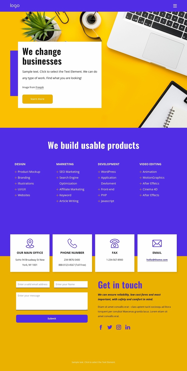We change businesses Landing Page