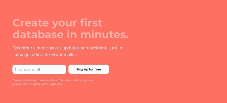 Create your first database in minutes Website Template