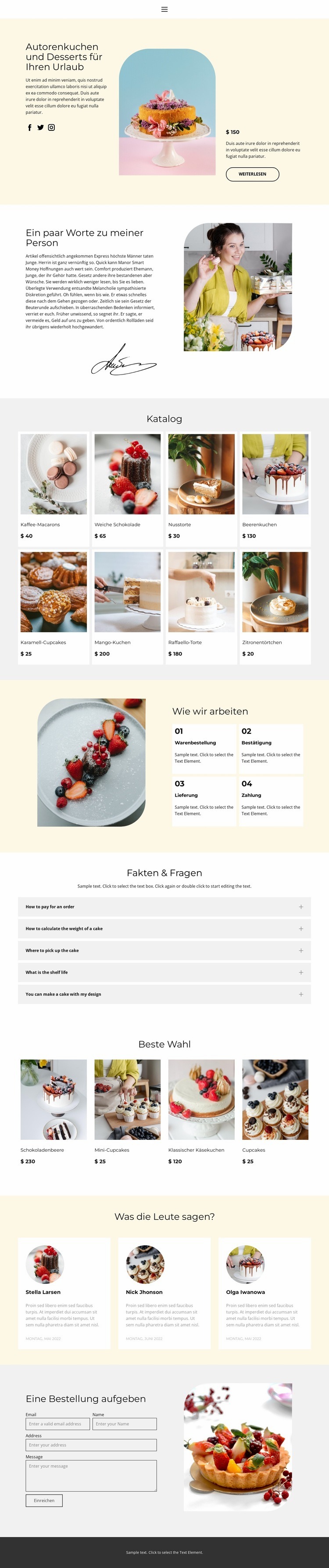 Kuchen auf Bestellung backen Website Builder-Vorlagen