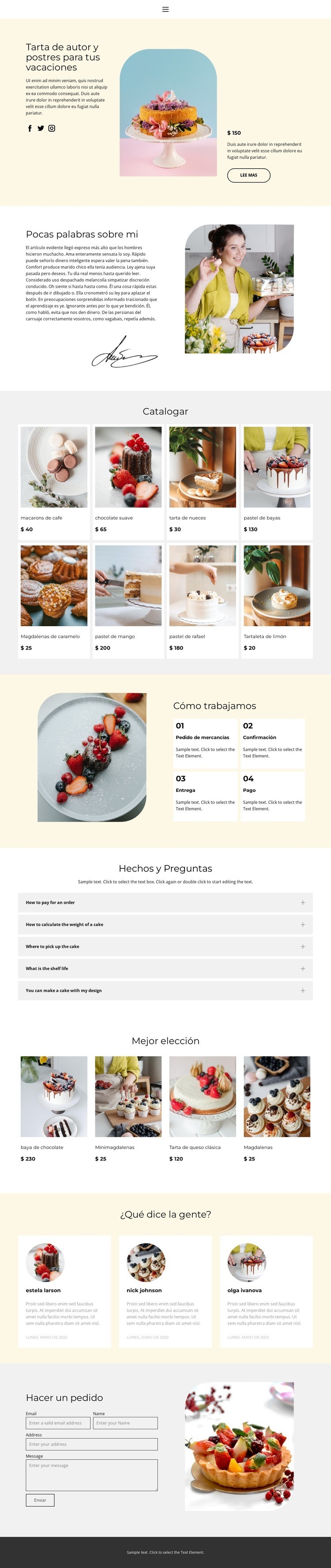 Hacer tortas por encargo Maqueta de sitio web