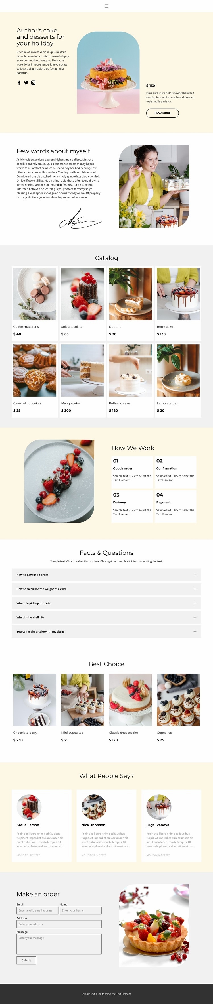 Making cakes to order Homepage Design