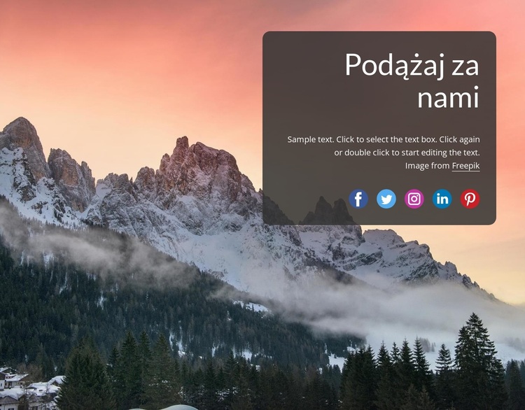 Śledź nas blok na tle obrazu Motyw WordPress