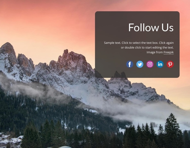 Follow us block on image background Wix Template Alternative