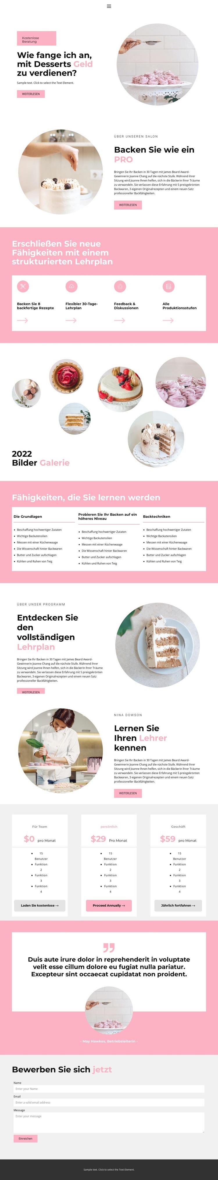 Süßwarenwerkstatt Website Builder-Vorlagen