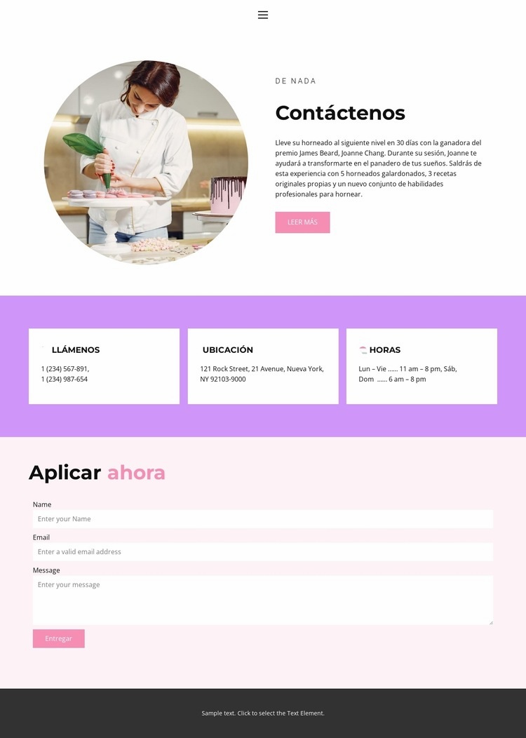 Direcciones de confitería Maqueta de sitio web