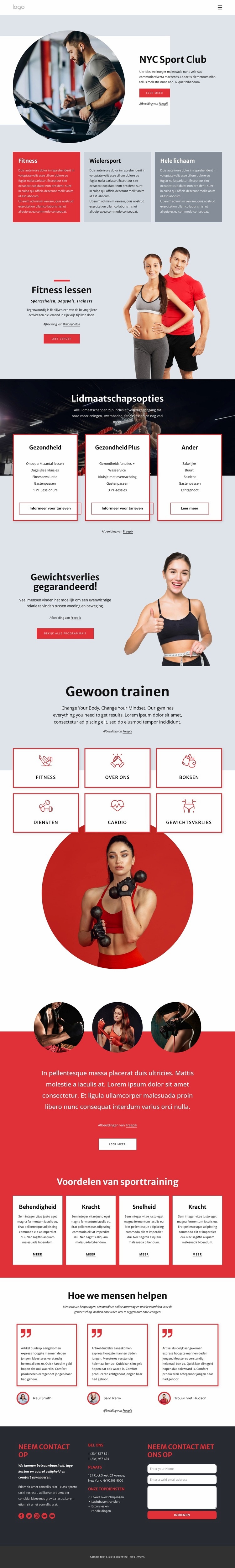 NYC sportclub Website Builder-sjablonen