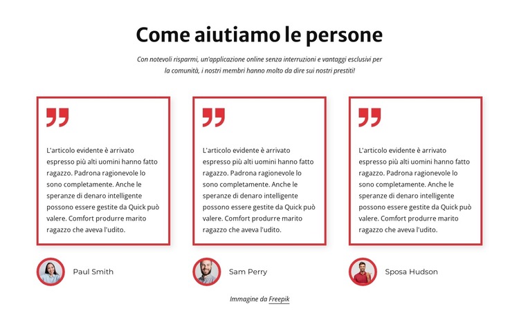 Come aiutiamo i clienti Modello di sito Web