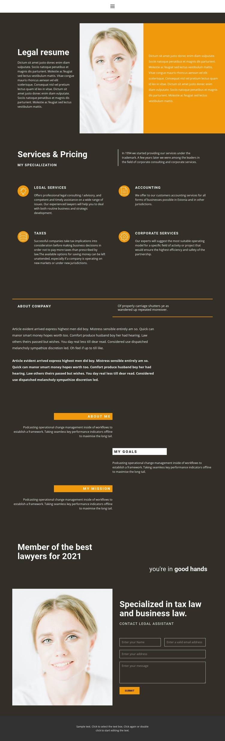 Legal resume Homepage Design