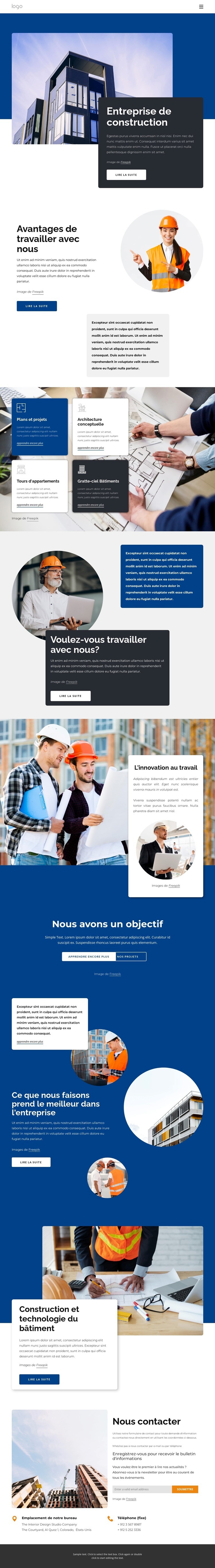 Entreprise de construction Page de destination