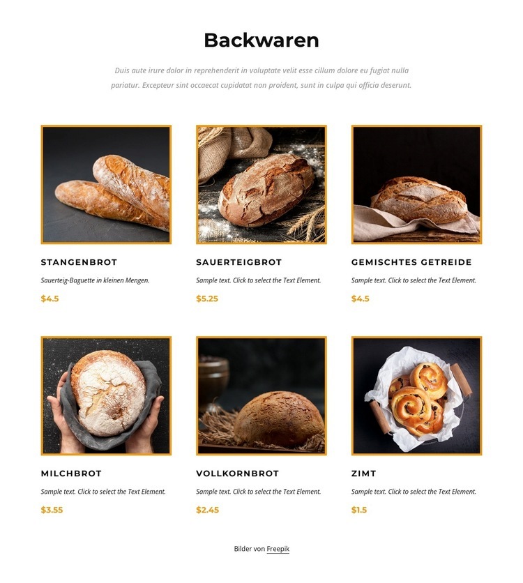 Backwaren HTML5-Vorlage