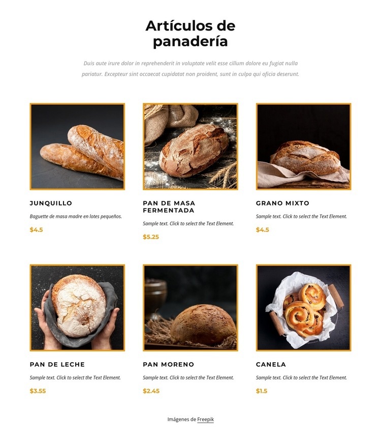 Artículos de panadería Creador de sitios web HTML