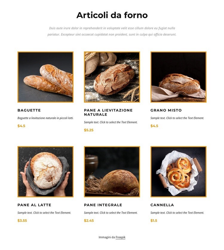 Articoli da forno Costruttore di siti web HTML