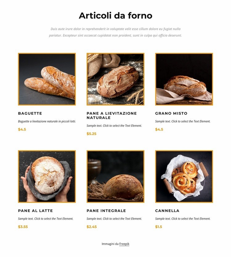 Articoli da forno Mockup del sito web